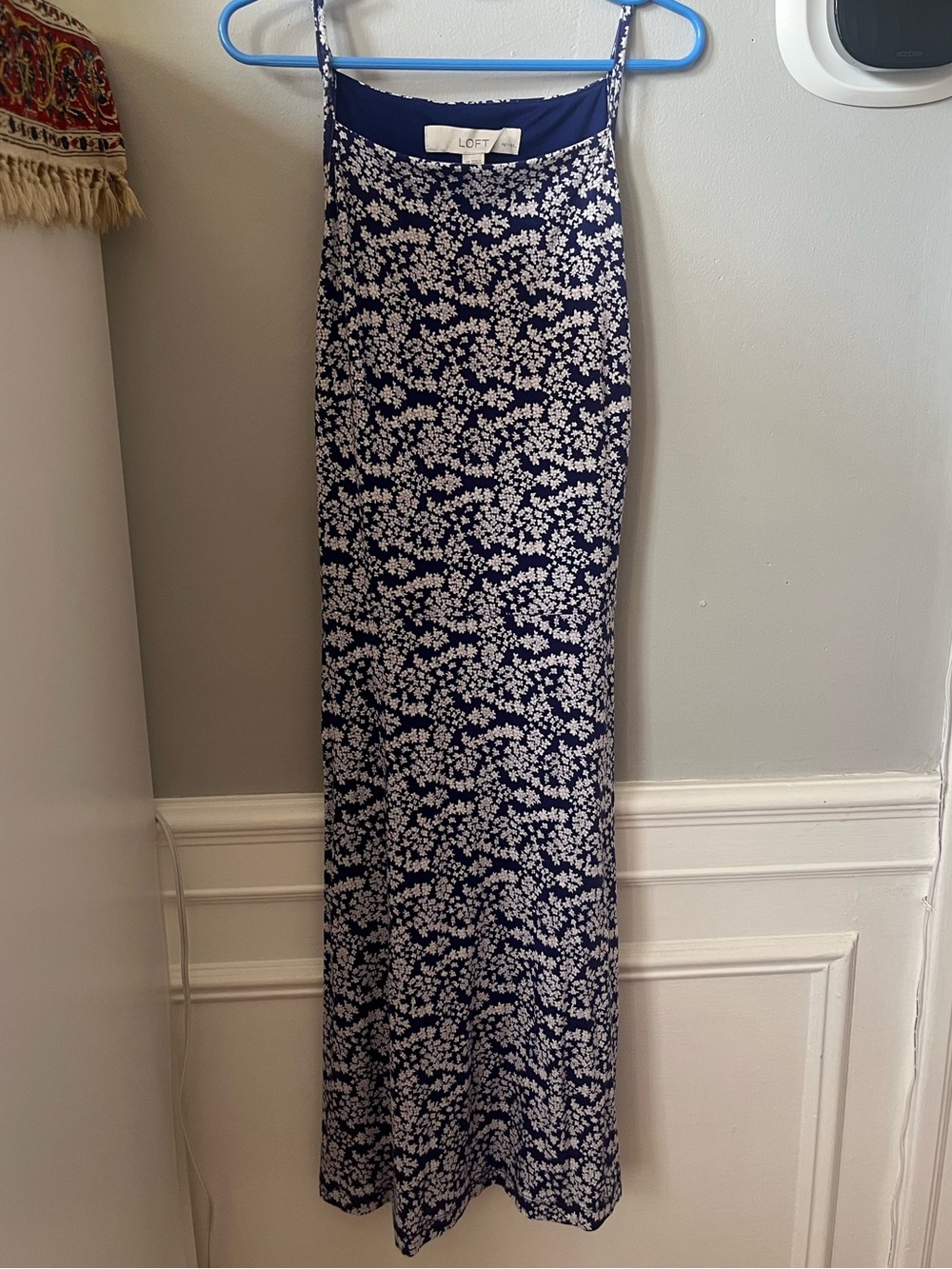 LOFT Navy Floral Midi Slip Dress - Navy/Cream